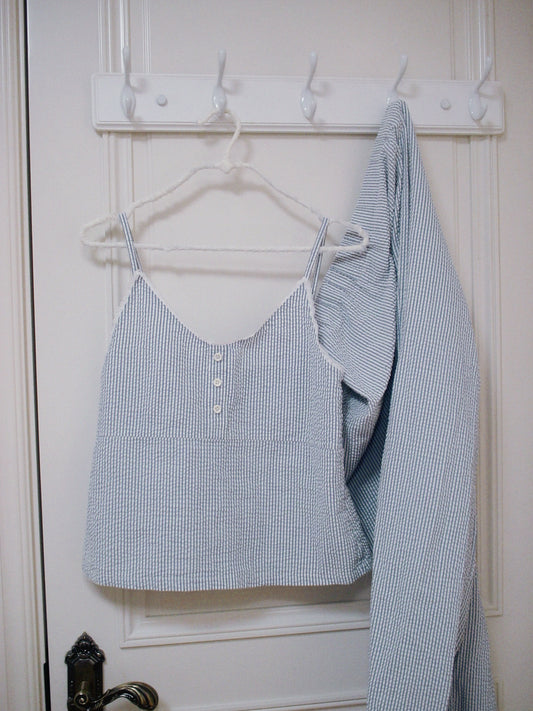 Striped Cotton Button-Front Cami Pant Set